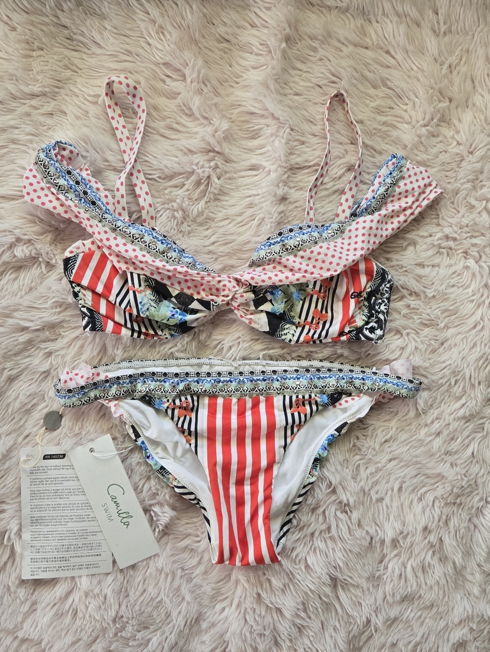 NWT Camilla Red White Pink Mixed-Print Bikini | XS/Sz. 4